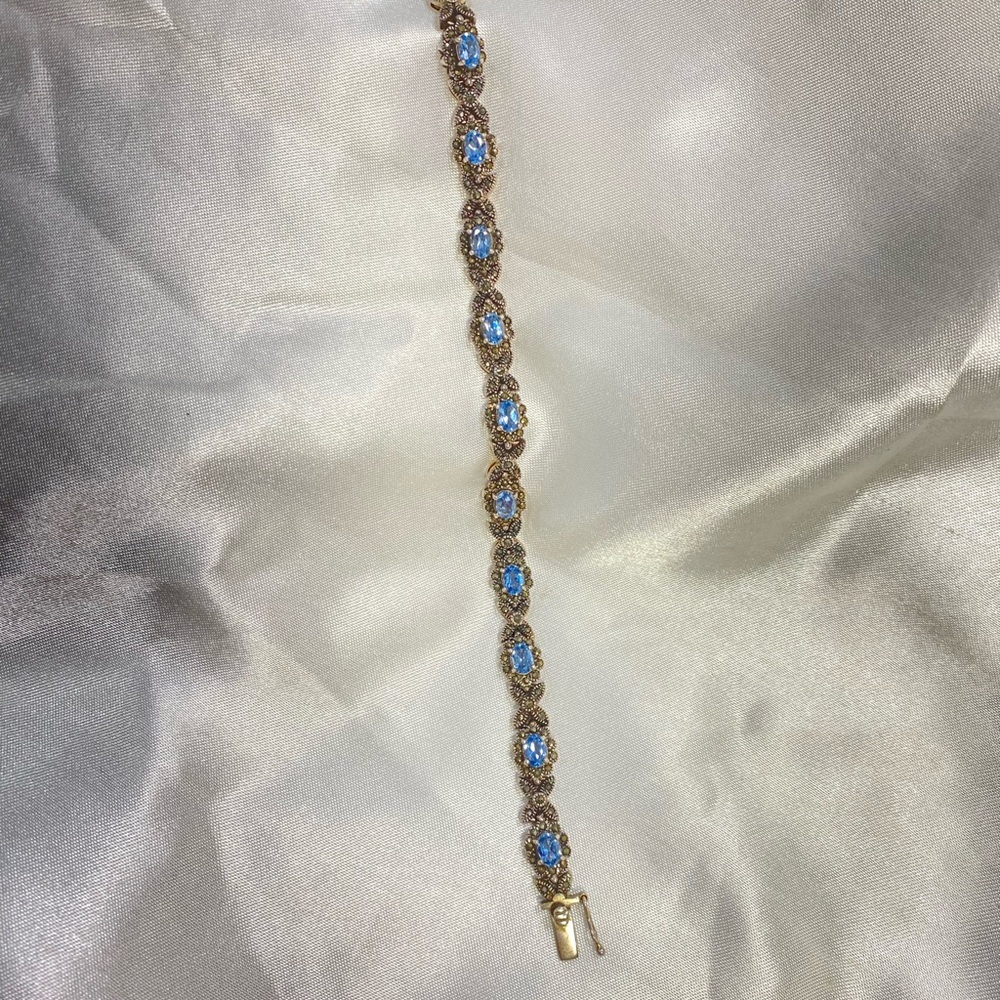 Aqua and marcasite sterling bracelet